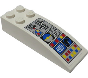 LEGO White Slope 2 x 6 Curved with Airplane Control Panel Sticker (44126)