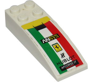 LEGO Vit Backe 2 x 6 Böjd med "ANSYS", "HUBLOT", "AFCORSE.IT" och Ferrari logotyp Klistermärke (44126)