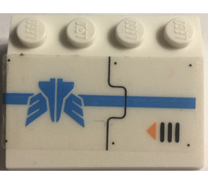 LEGO blanc Pente 3 x 4 (25°) avec Bleu Stripe, Galaxy Squad logo, Air Vent et Orange La Flèche (Droite) Autocollant (3297)
