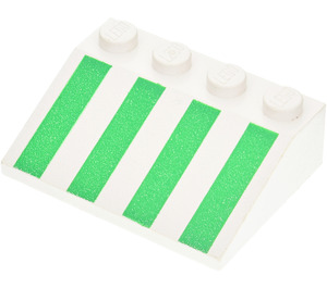 LEGO Weiß Steigung 3 x 4 (25°) mit Green Streifen (3297)