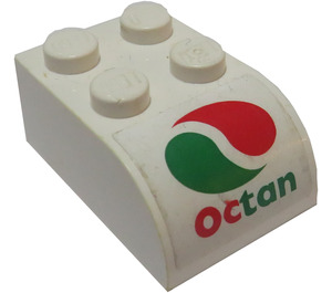 LEGO Vit Backe Kloss 2 x 3 med Böjd topp med 'OCTAN' logotyp Klistermärke (6215)