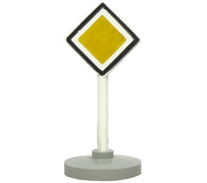LEGO White Square Road Sign on point with yellow square and black border with base Type 2