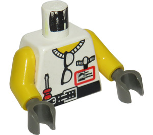 LEGO White Studios Torso with Silver Sunglasses, Badge and Screwdriver with 'Grip' on Back with Yellow Arms and Dark Gray Hands (973)