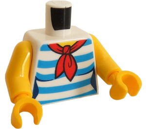 LEGO hvid Tank Top med Lys Blå Striber og Rød Halstørklæde Kvinde Torso (973 / 76382)