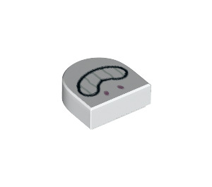 LEGO White Tile 1 x 1 Half Oval with Face with Mouth and Teeth (24246 / 77490)
