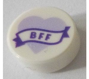 LEGO White Tile 1 x 1 Round with BFF on Lavender Heart (35380)