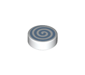 LEGO White Tile 1 x 1 Round with Bright Light Blue Swirl (35380 / 82804)