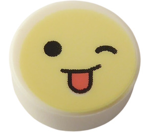 LEGO White Tile 1 x 1 Round with Cheeky Wink Emoji (35380)