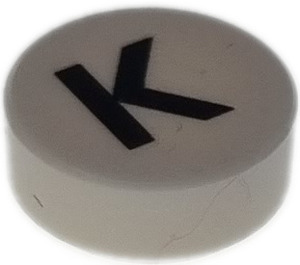LEGO White Tile 1 x 1 Round with Letter K (35380)