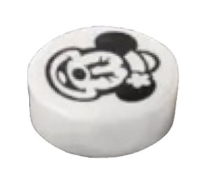 LEGO White Tile 1 x 1 Round with Minnie Mouse Head with Hat and Flower (35380)