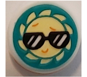 LEGO White Tile 1 x 1 Round with Sun with Sunglasses (35380)
