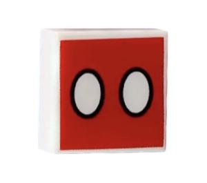 LEGO White Tile 1 x 1 with 2 Ovals on Red Background with Groove (3070)