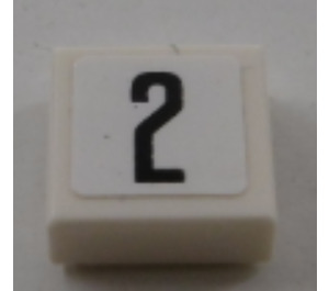 LEGO White Tile 1 x 1 with '2' Sticker with Groove (3070)