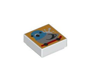 LEGO White Tile 1 x 1 with Bird on Skateboard with Groove (3070 / 101654)