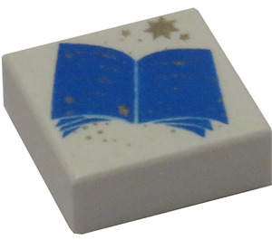 LEGO Wit Tegel 1 x 1 met Blauw Book en Golden Stars Patroon met groef (3070 / 83953)