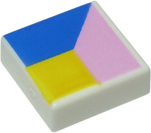 LEGO White Tile 1 x 1 with Blue, Yellow and Pink with Groove (3070)