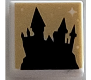 LEGO Weiß Fliese 1 x 1 mit Castle Silhouette mit Nut (3070)