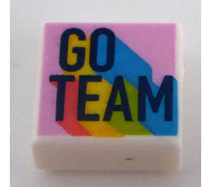 LEGO White Tile 1 x 1 with 'GO TEAM' with Groove (3070)