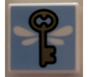 LEGO White Tile 1 x 1 with Gold Key with Wings with Groove (3070)