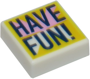LEGO White Tile 1 x 1 with 'HAVE FUN!' with Groove (3070)