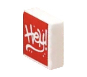 LEGO White Tile 1 x 1 with 'Hey!' with Groove (3070)