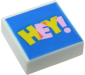 LEGO Weiß Fliese 1 x 1 mit HEY! mit Nut (3070)