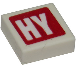 LEGO White Tile 1 x 1 with HY Sticker with Groove (3070)