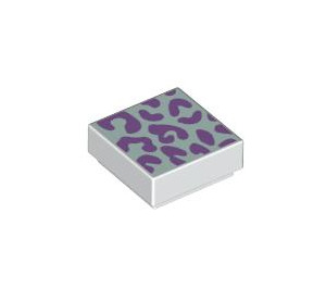 LEGO White Tile 1 x 1 with Lavender Splotches on Aqua Background with Groove (3070 / 101651)