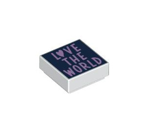 LEGO White Tile 1 x 1 with Love the World with Groove (3070 / 101652)