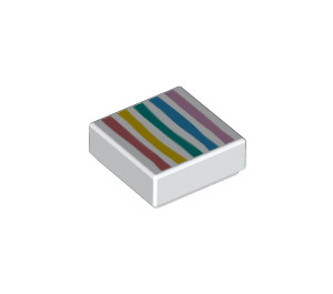 LEGO Wit Tegel 1 x 1 met Rainbow Strepen met groef (3070 / 66401)