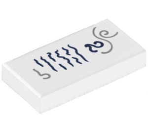 LEGO White Tile 1 x 2 with ‘2’ and Writing Sticker with Groove (3069)