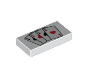 LEGO Hvit Tile 1 x 2 med 4 Aces Playing Cards med Rille (3069 / 13207)