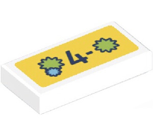 LEGO White Tile 1 x 2 with ‘4-‘ and Three Stars on Yellow Sticker with Groove (3069)