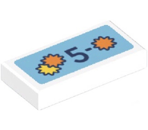 LEGO White Tile 1 x 2 with ‘5-’ and Three Stars on Azure Sticker with Groove (3069)