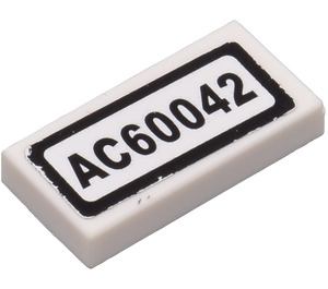 LEGO White Tile 1 x 2 with 'AC60042' Licence Plate Sticker with Groove (3069)