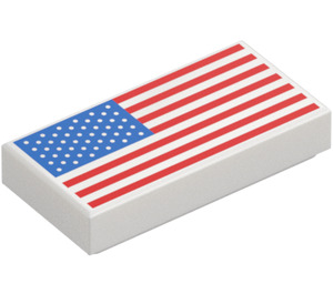 LEGO Weiß Fliese 1 x 2 mit American Flagge mit Nut (3069 / 68399)