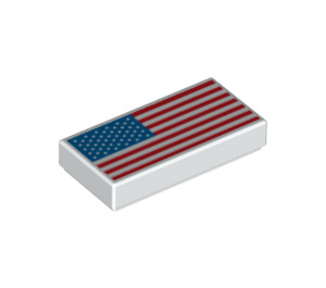 LEGO Wit Tegel 1 x 2 met American Vlag met groef (3069 / 68399)