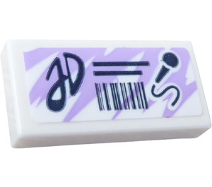 LEGO White Tile 1 x 2 with Barcode, Microphone and 'JD' Sticker with Groove (3069)