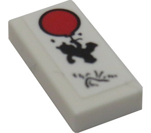 LEGO Weiß Fliese 1 x 2 mit Bear mit rot Ballon Aufkleber mit Nut (3069)