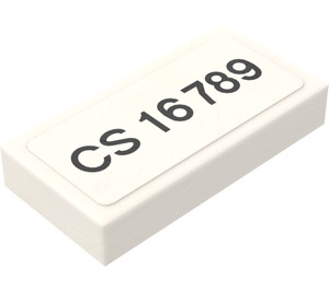 LEGO White Tile 1 x 2 with Black "CS 16 789" pattern on White Sticker with Groove (3069)