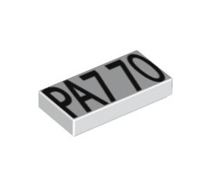 LEGO White Tile 1 x 2 with Black 'PA7 70' Pattern with Groove (3069)