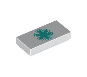 LEGO White Tile 1 x 2 with Blue EMT Logo with Groove (3069 / 103172)