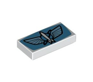 LEGO Weiß Fliese 1 x 2 mit Blau Wings mit Nut (3069 / 89527)
