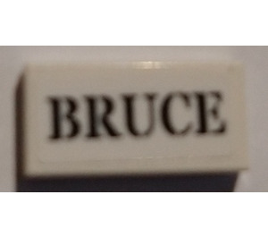 LEGO White Tile 1 x 2 with "BRUCE" Sticker with Groove (3069)