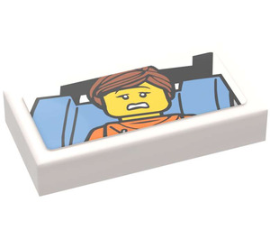 LEGO White Tile 1 x 2 with Cautious Rider in Orange Hoodie Photo Sticker with Groove (3069)