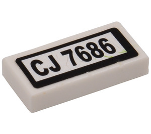 LEGO White Tile 1 x 2 with CJ 7686 Licence Plate Sticker with Groove (3069)