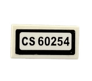 LEGO White Tile 1 x 2 with ‘CS 60254’ License Plate Sticker with Groove (3069)