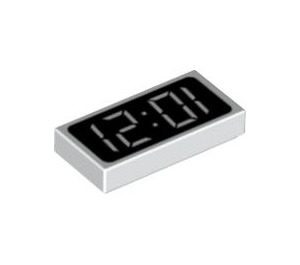 LEGO Weiß Fliese 1 x 2 mit Digital Clock Muster showing 12:01 (Oder 10:21) mit Nut (3069 / 81268)