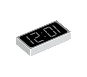 LEGO White Tile 1 x 2 with Digital Clock Pattern showing 12:01 (or 10:21) with Groove (3069 / 81268)