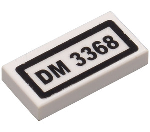 LEGO blanc Tuile 1 x 2 avec 'DM 3368' Licence assiette Autocollant avec rainure (3069)